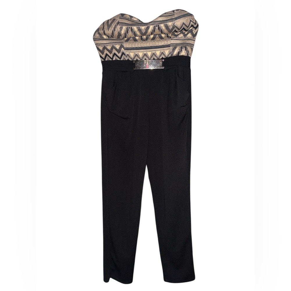 Love J U.S.A. Strapless Jumpsuit | Size Large | Chic Pockets + Gold Accent - Picture 2 of 6